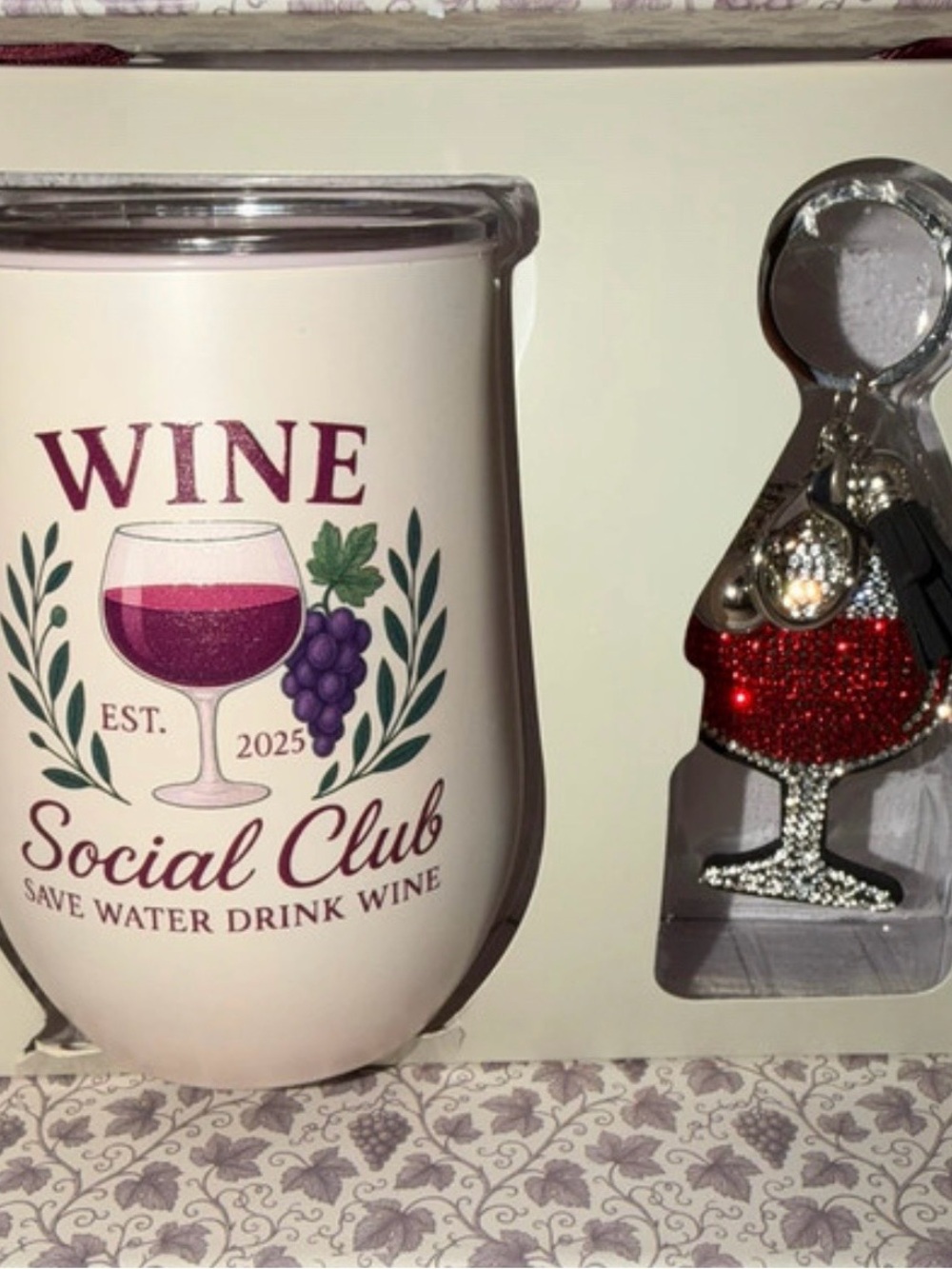 Wine Social Club Insulated Tumbler – White with Purple and Green Accent